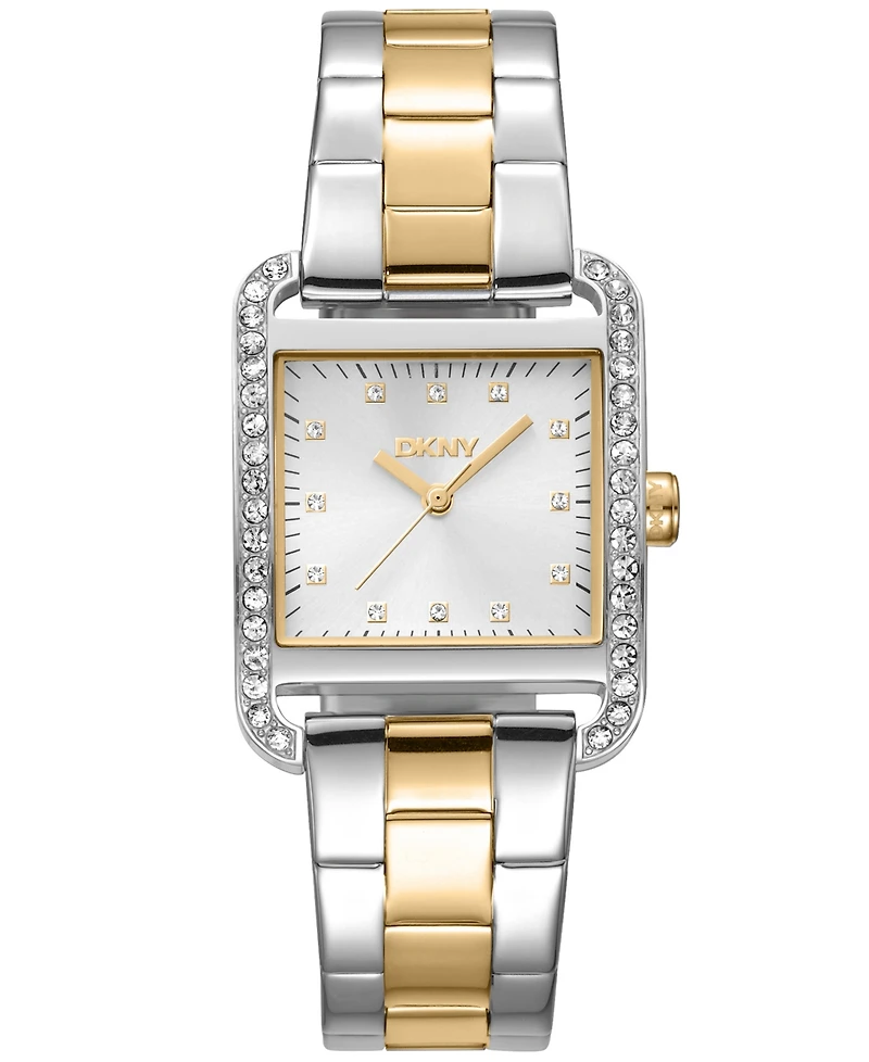 Dkny Women's City Glitz Silver Dial Gold-Two-Tone Stainless Steel Bracelet Watch 27x34.5mm