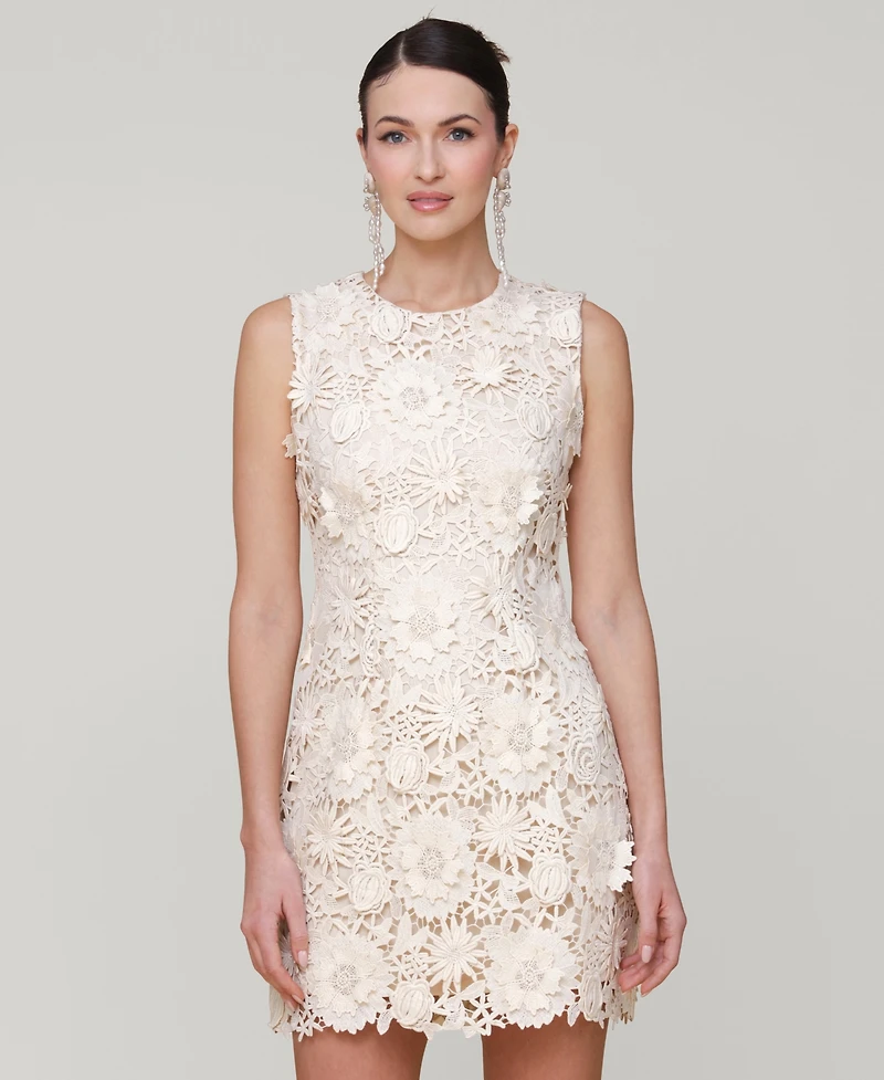 Avec Les Filles Women's Sleeveless 3D Floral Embroidery Mini Dress