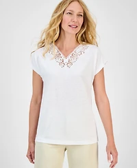 Style & Co Petite Lace-Trim Cap-Sleeve Top, Exclusively at Macy's