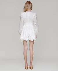 Avec Les Filles Women's Cotton Eyelet Long-Sleeve Romper