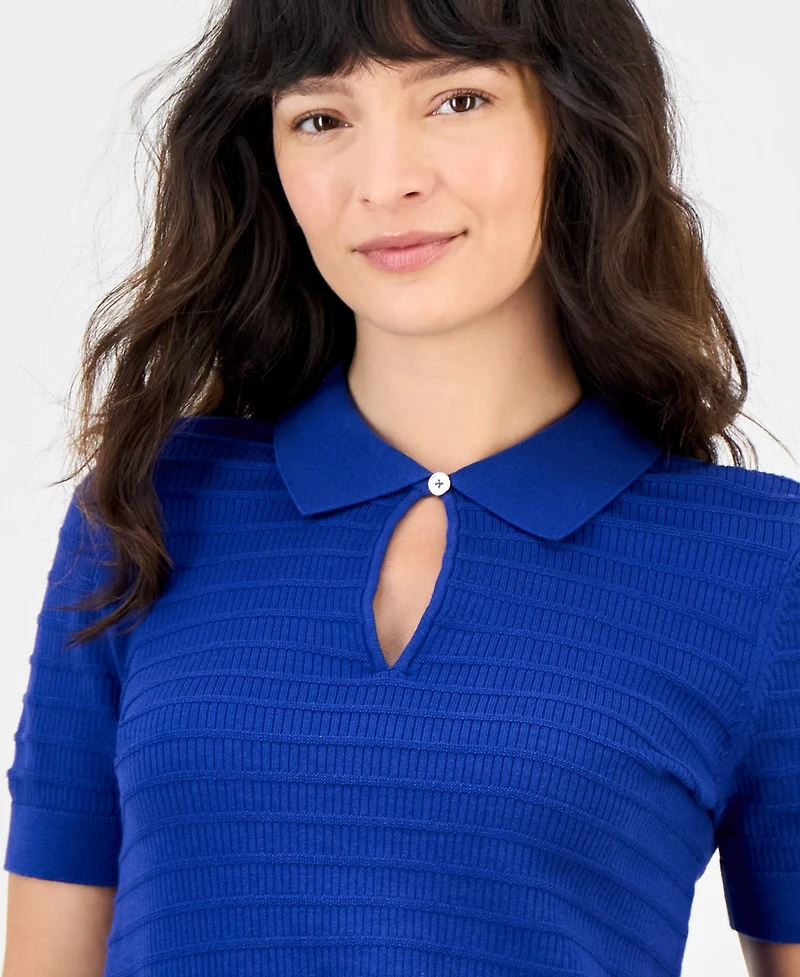 Tommy Hilfiger Women's Cotton Scalloped-Stripe Keyhole Polo