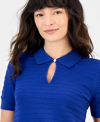Tommy Hilfiger Women's Cotton Scalloped-Stripe Keyhole Polo