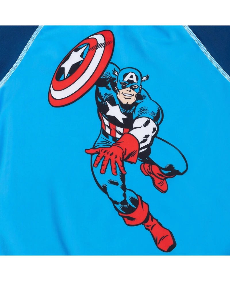 Avengers Boys Rash Guard Swim Trunks and Cap 3 Piece Swimsuit Set