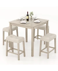5-Piece High Top Dining Set – Square Bar Table with 4 Padded Stools for Kitchen, Dining, or Entertainment Area
