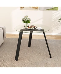 Round Glass Dining Table for 4 with Rubber Wood Frame