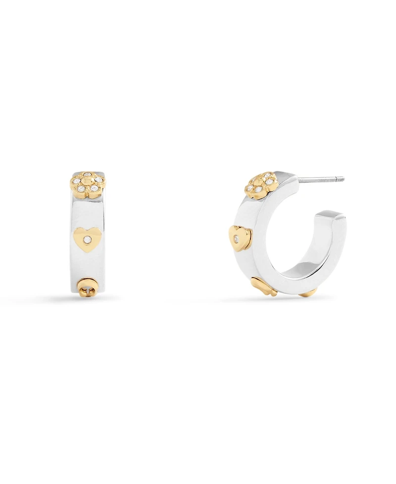 Coach Signature Tea Rose Huggie Hoops Earrings