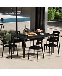 7-Piece Outdoor Rectangular Metal Patio Dining Table Set With Stackable Chairs