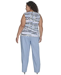 Calvin Klein Plus Pleated Print-Neck Top
