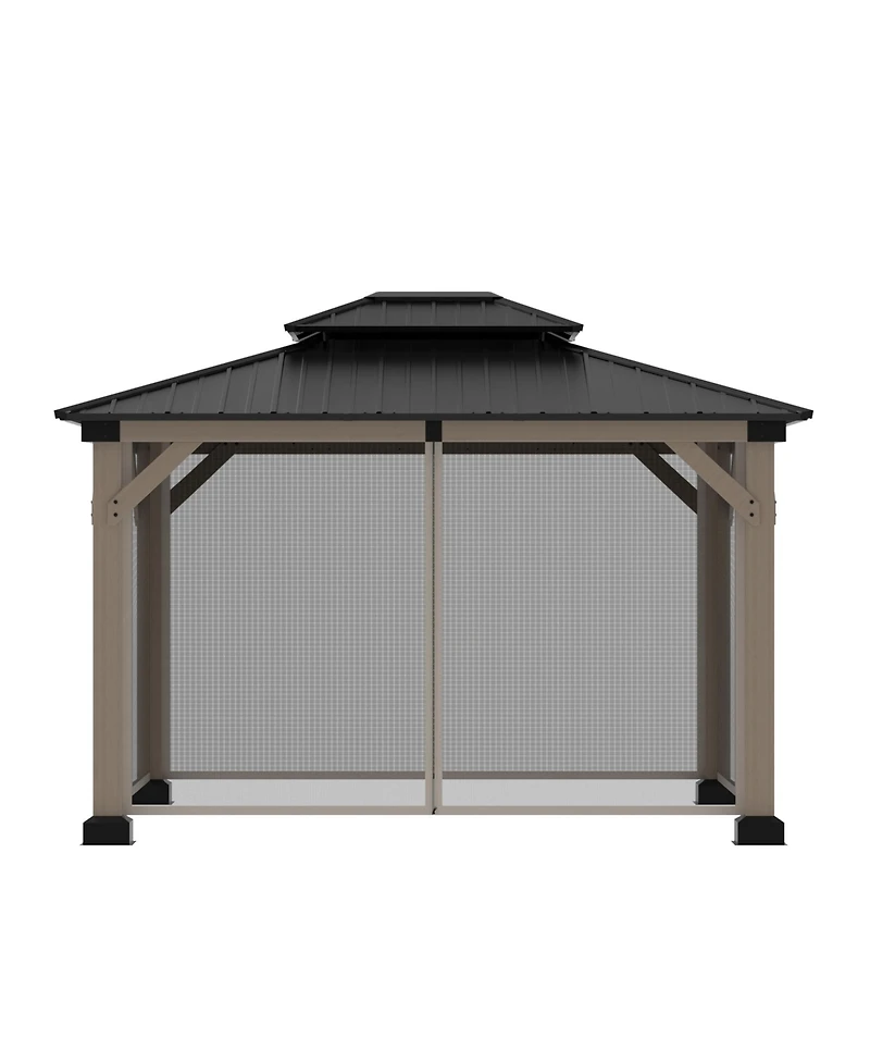 Mondawe 12 ft. x 10 ft. Outdoor Fir Solid Wood Frame Patio Gazebo Canopy Shelter with Galvanized Steel Hardtop Roof Pavilion
