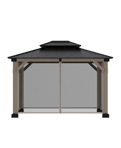 Mondawe 12 ft. x 10 ft. Outdoor Fir Solid Wood Frame Patio Gazebo Canopy Shelter with Galvanized Steel Hardtop Roof Pavilion