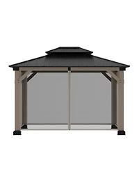 Mondawe 12 ft. x 10 ft. Outdoor Fir Solid Wood Frame Patio Gazebo Canopy Shelter with Galvanized Steel Hardtop Roof Pavilion