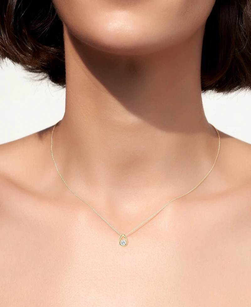 Diamond Tear-Shape Pendant Necklace (1/6 ct. t.w.) in 14k Yellow Gold, 16" + 2" extender