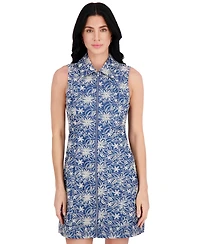 kensie Women's Embroidered Denim Collared Sheath Dress