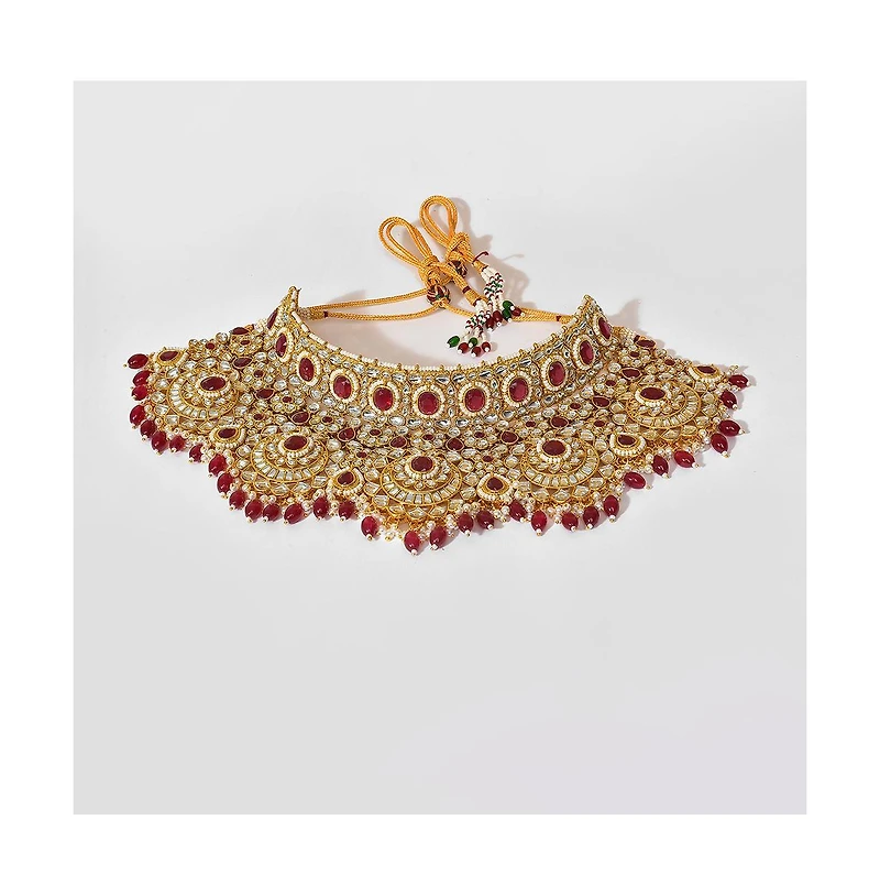 Sohi Women's Gold Plated Kundan Beaded Jewellery Set