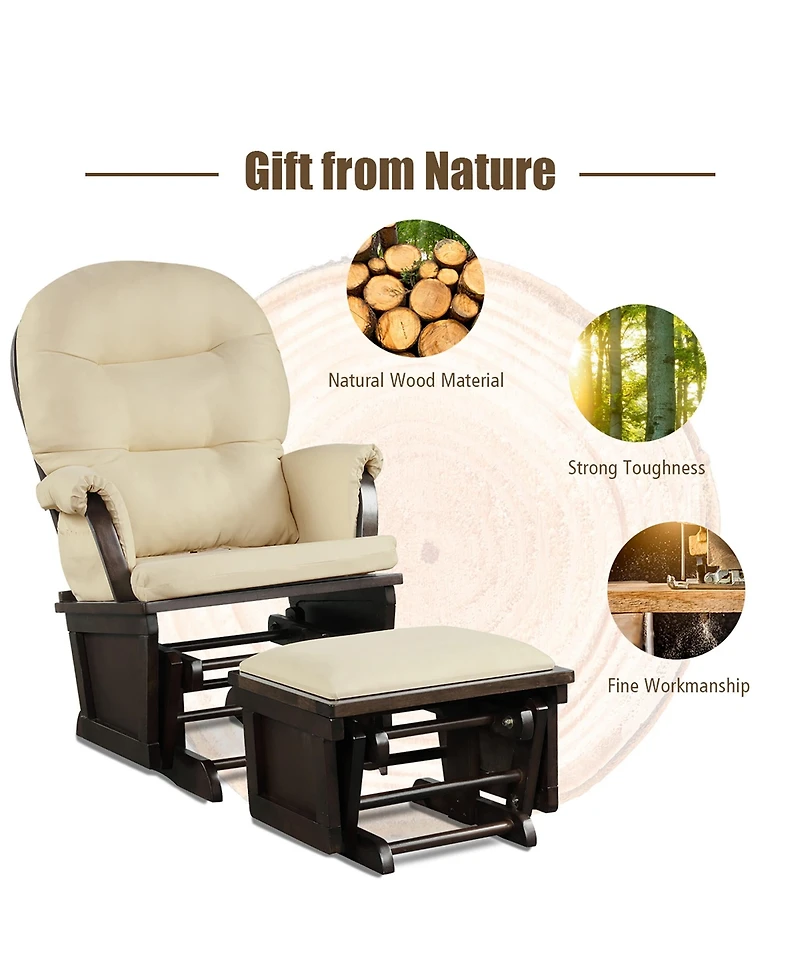 Costway Baby Nursery Relax Rocker Rocking Chair Glider & Ottoman Set w/Cushion