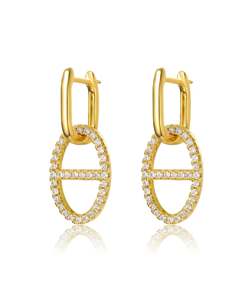 14K Gold Plated Cubic Zirconia with Hollow Circle Dangle Earrings