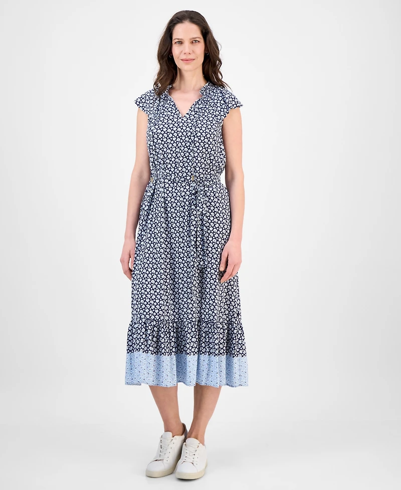 Nautica Jeans Women's Floral-Print Flutter-Sleeve Midi Dress