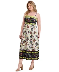 Siena Plus Square-Neck Border-Print Maxi Dress