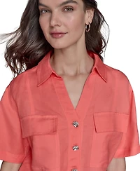 Karl Lagerfeld Paris Women's Cropped Short-Sleeve Shirt