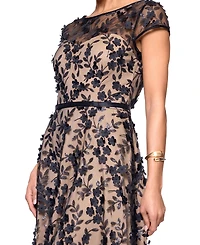 Xscape Petite Short-Sleeve Boat-Neck Embellished-Overlay Gown