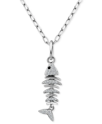 Giani Bernini Cubic Zirconia Fishbone Pendant Necklace, 16" + 2" extender, Exclusively at Macy's