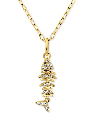 Giani Bernini Cubic Zirconia Fishbone Pendant Necklace, 16" + 2" extender, Exclusively at Macy's