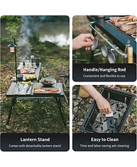 Naturehike Portable Igt Table with Charcoal Grill, Folding Camping Table and Bbq Grill with Desk Extension & Lantern Stand