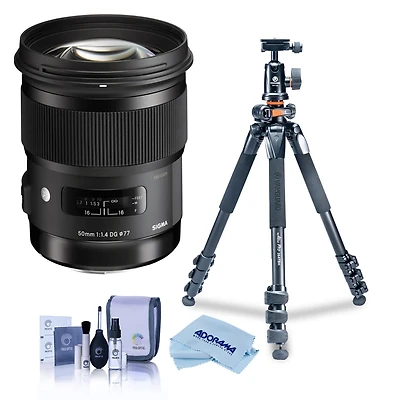 Sigma 50mm f/1.4 Dg Hsm Art Lens for L Mount, Black, Bundle with Vanguard Alta Pro 264AT Tripod Kit, Cleaning Kit, Cloth
