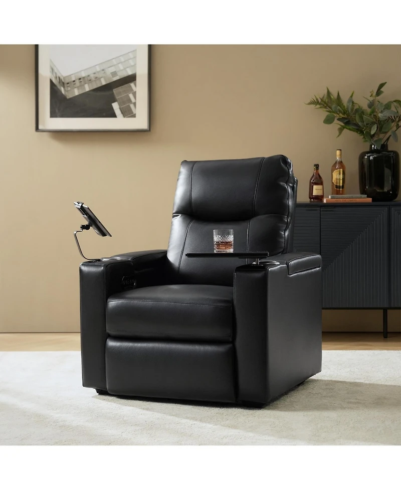 Modern Lothaire Genuine Leather Power Recliner with Adjustable Headrest