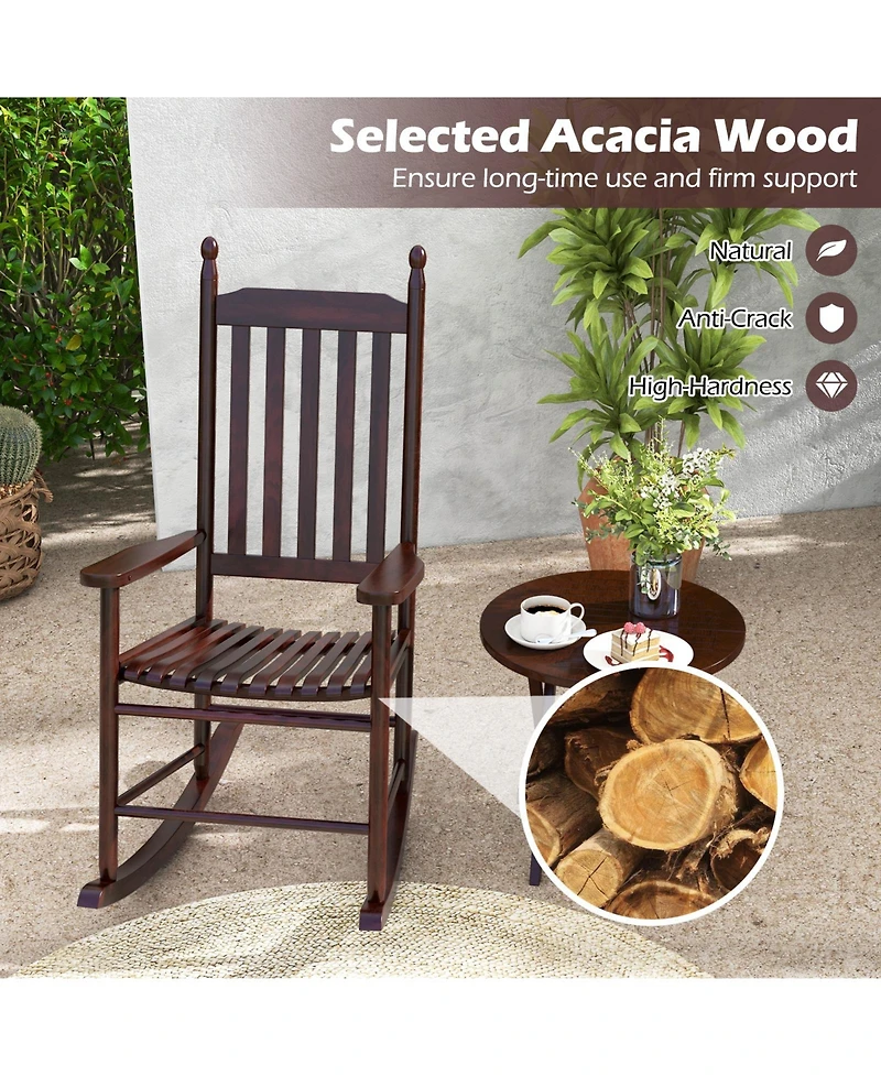 Weather-Resistant Acacia Rocking Chair – Outdoor High-Back Rocker with Ergonomic Design and Solid Base