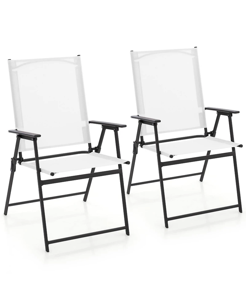 2 Pieces Patio Folding Chairs with Armrests for Deck Garden Yard