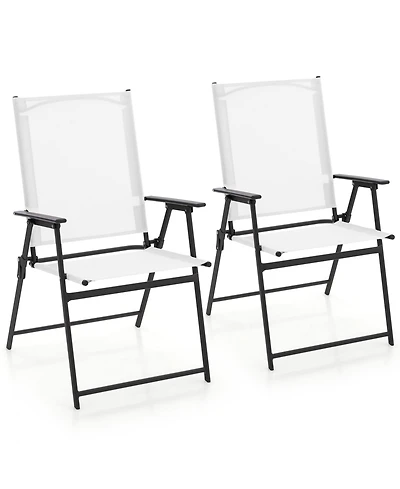 2 Pieces Patio Folding Chairs with Armrests for Deck Garden Yard