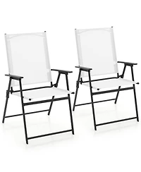 2 Pieces Patio Folding Chairs with Armrests for Deck Garden Yard