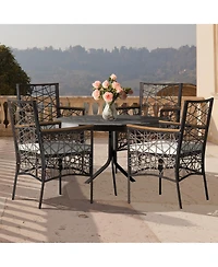 4pcs Pe Wicker Patio Bistro Chairs Acacia Wood Armrests w/ Cushions Outdoor