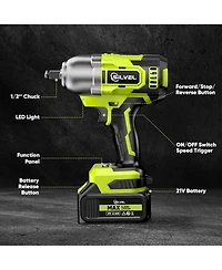 Silvel Cordless Impact Wrench, 370 Ft-lbs (500N.m) Gun 1/2 inch, 2 4.0Ah Battery Powered Brushless Wrench with 6 Sockets, Fast Charger
