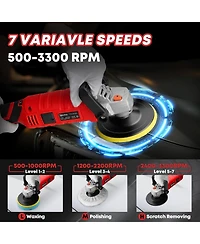 Silvel Buffer Polisher, 1600W 7 Inch/6 Inch Polisher for Car Detailing, Wax Machine, 7 Variable Speed, with 6 Foam Pads, 3 Wool Pads, Packaging Bag, f