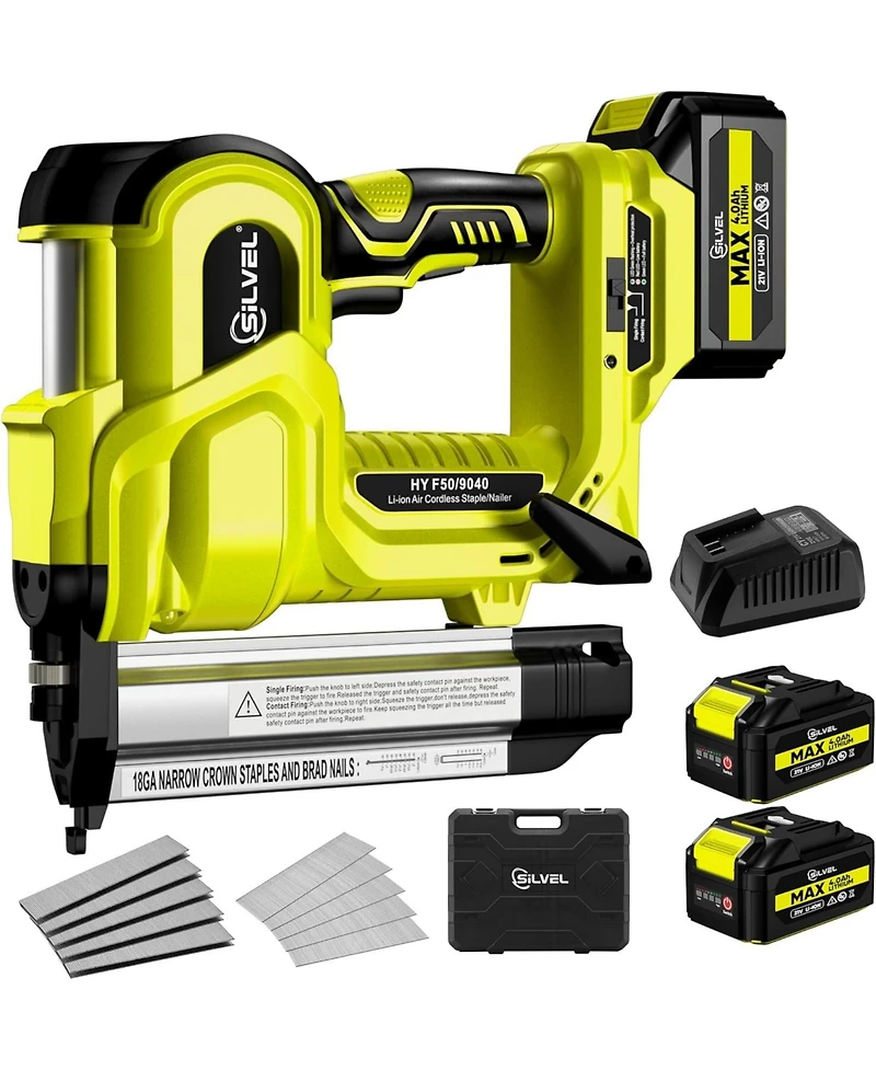 Silvel 18 Gauge Cordless Brad Nailer, 2 1 Nail Gun/Electric Stapler, 21V Battery Powered Gun, Fast Charging for Woodworking,Home Im
