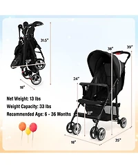 Costway Toddler Foldable Lightweight Stroller Travel Pushchair 5-Point Safety System
