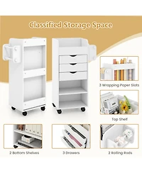 Utility Trolley with Open Shelves and 3 Drawers – Rolling Cart for Kitchen, Office, or Bathroom Organization