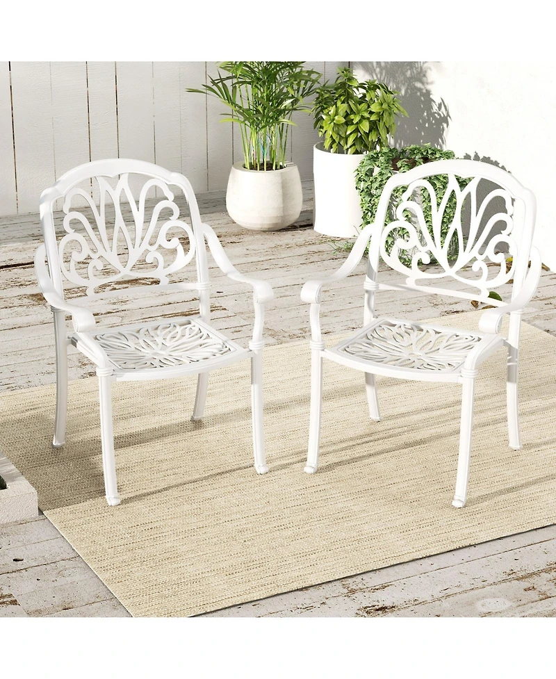 2 Pieces Patio Cast Aluminum Dining Chairs with Armrests