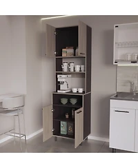 Bullhead City Kitchen Pantry with Open Storage and 4 Doors, White Oak and Wengue