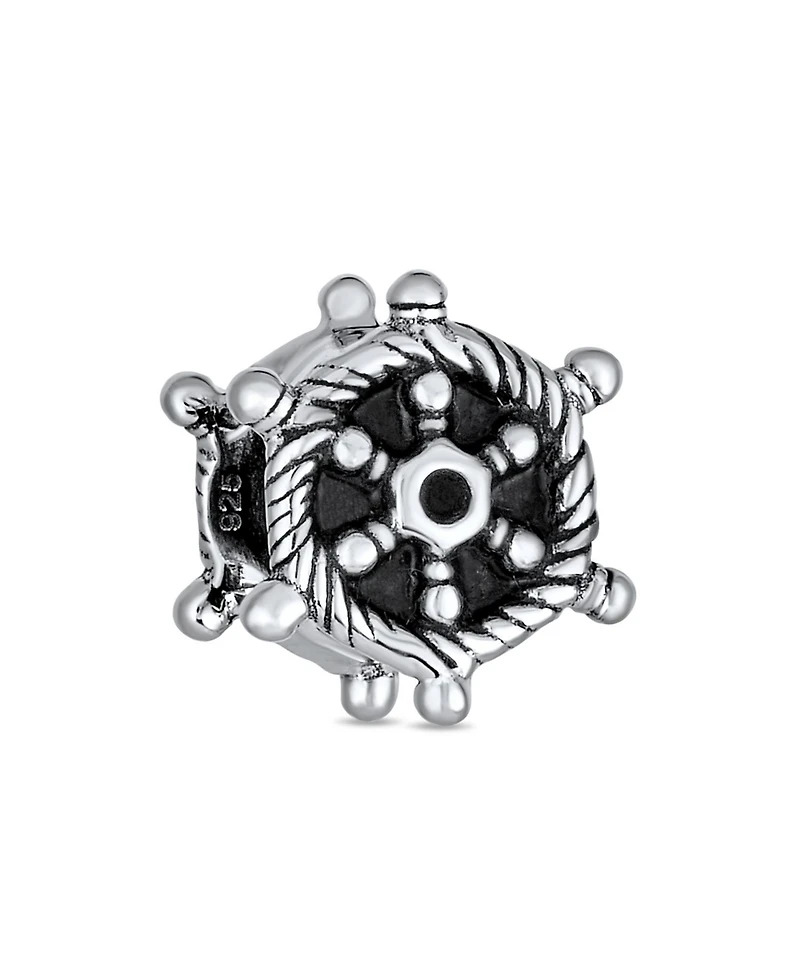 Bling Jewelry Set of 2 Nautical Boat Ship Wheel and Anchor Rope Charm Bead Sterling Silver