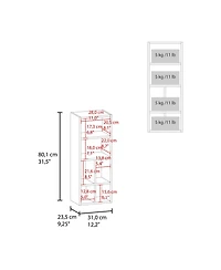 Wall-Mounted Bathroom Cabinet with Door and 4 Open Shelves, White Finish