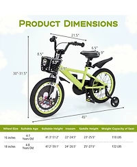 16 Inch Kids Bike Adjustable with Detachable Training Wheels for 4-8 Years Old