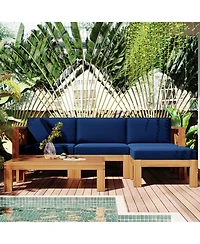 Mondawe Outdoor Wood 5-Piece Sectional Sofa Seating Group Set with Cushions