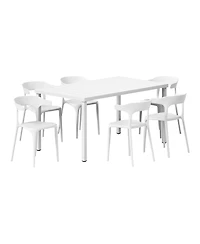 7-Piece Outdoor Metal Rectangle Patio Dining Table Set With Stackable Plastic Dining Chairs For 6