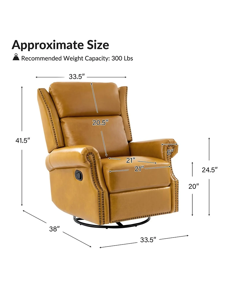 Paoletta Genuine Leather Manual Swivel Glider Recliner