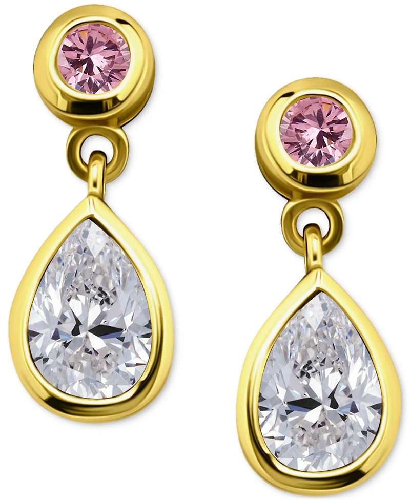 Giani Bernini Pink & White Cubic Zirconia Round & Pear Bezel Drop Earrings, Exclusively at Macy's