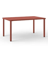 7-Piece Outdoor Metal Rectangle Patio Dining Table Set With Stackable Resin Patio Dining Chairs