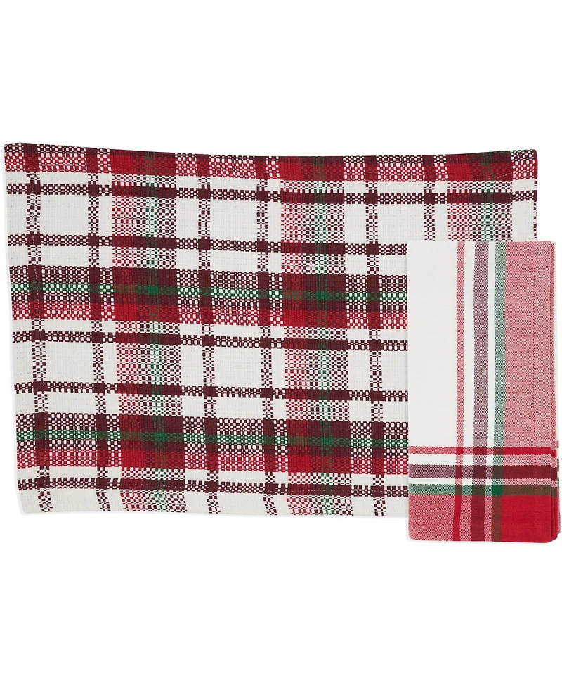 Saro Lifestyle Simple Plaid Cotton Placemats and Napkins, Set of 8